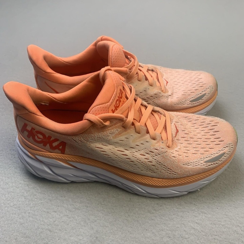 Hoka One One Clifton 8 Shoes Womens Size 8 Orange Running Sneakers 1119394